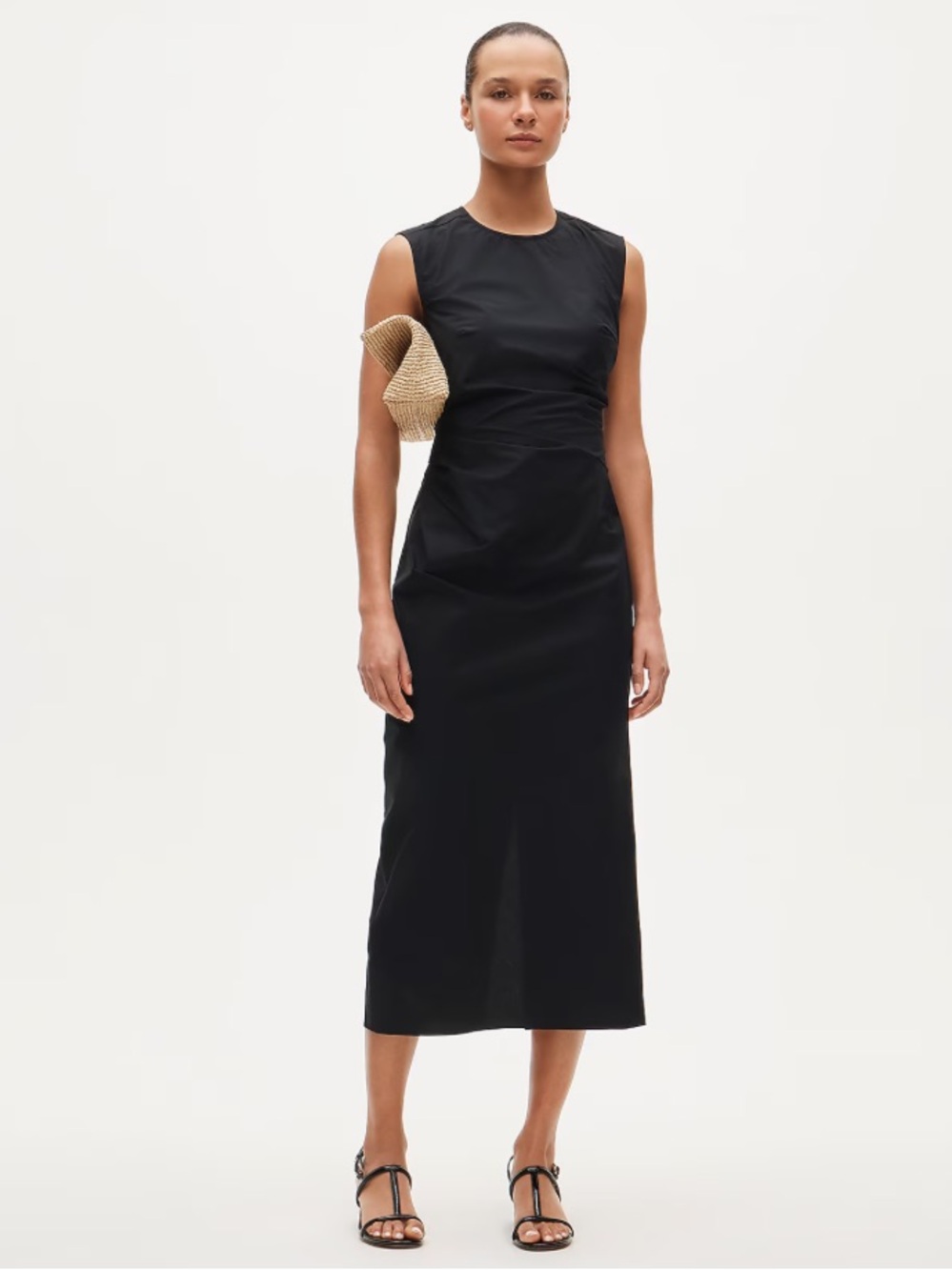 J. Crew Ruched midi dress in stretch cotton-blend poplin - Black